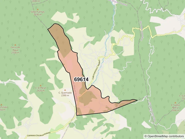 Mapa del código postal 69614, San Miguel Huautla, Oaxaca