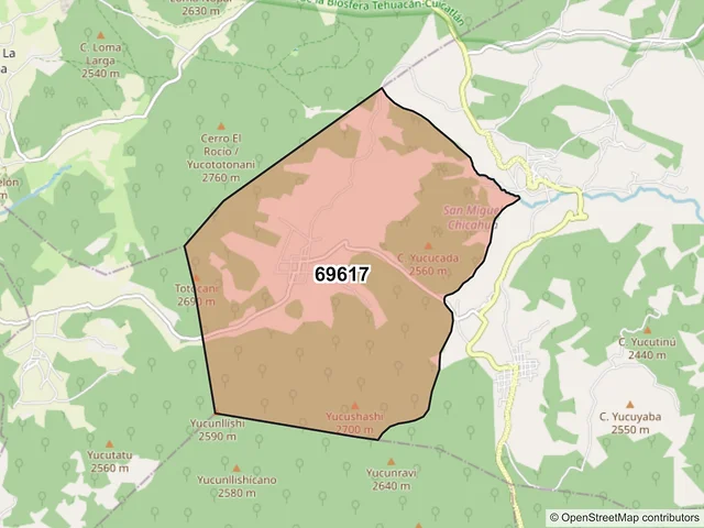 Mapa del código postal 69617, San Miguel Chicahua, Oaxaca