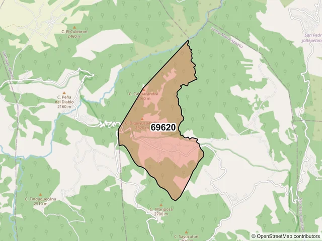 Mapa del código postal 69620, Santa María Apazco, Oaxaca