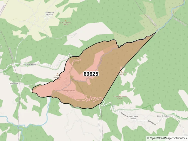 Mapa del código postal 69625, Santiago Apoala, Oaxaca