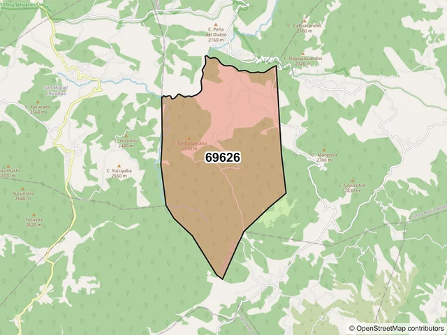 Mapa del código postal 69626, Santiago Apoala, Oaxaca
