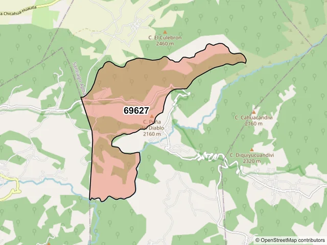 Mapa del código postal 69627, Santiago Apoala, Oaxaca