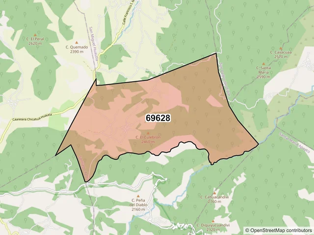 Mapa del código postal 69628, Santiago Apoala, Oaxaca