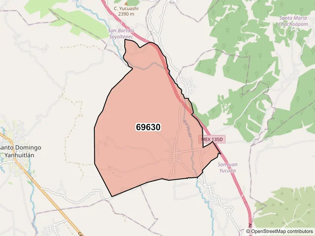 Mapa del código postal 69630, Santa María Chachoápam, Oaxaca
