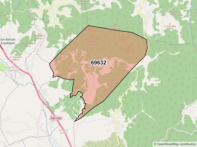 Mapa del código postal 69632, Santa María Chachoápam, Oaxaca