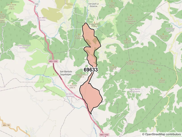 Mapa del código postal 69633, Santa María Chachoápam, Oaxaca
