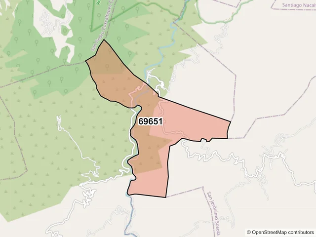 Mapa del código postal 69651, Santiago Huauclilla, Oaxaca