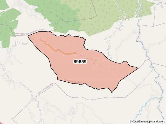 Mapa del código postal 69659, Santiago Huauclilla, Oaxaca