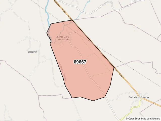 Mapa del código postal 69667, San Andrés Sinaxtla, Oaxaca