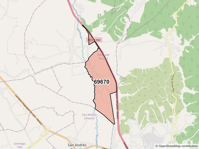 Mapa del código postal 69670, San Juan Yucuita, Oaxaca