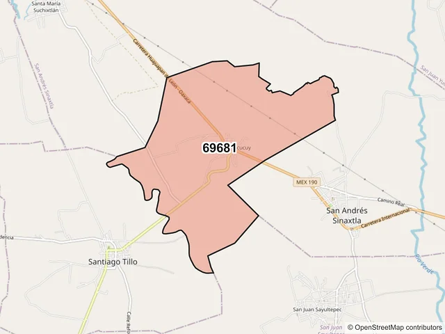 Mapa del código postal 69681, Santiago Tillo, Oaxaca