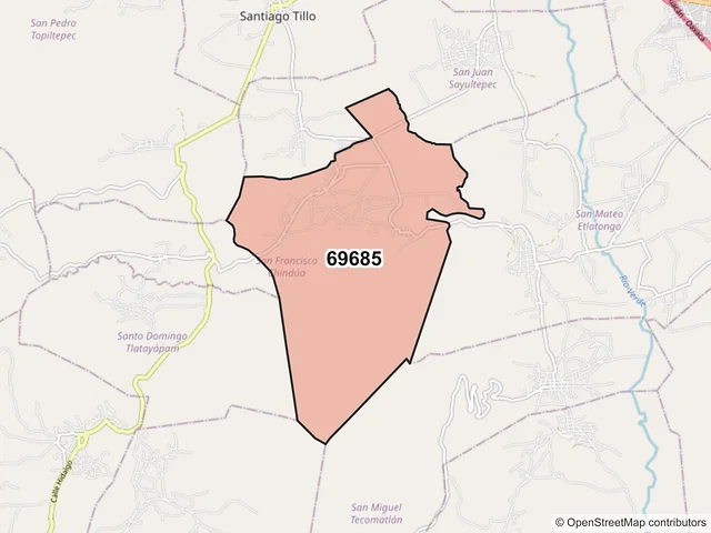 Mapa del código postal 69685, San Francisco Chindúa, Oaxaca