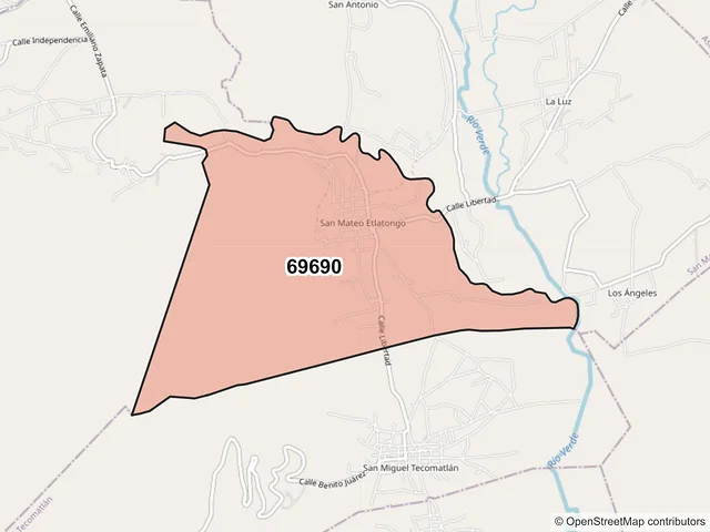 Mapa del código postal 69690, San Mateo Etlatongo, Oaxaca