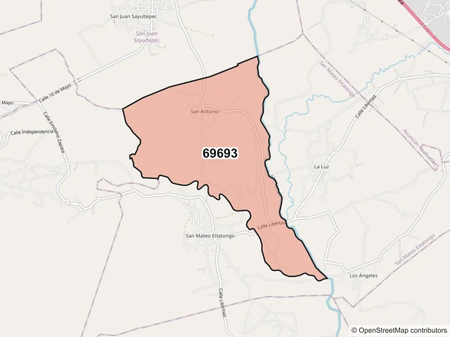 Mapa del código postal 69693, San Mateo Etlatongo, Oaxaca