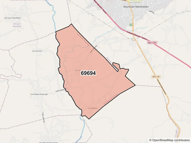 Mapa del código postal 69694, San Mateo Etlatongo, Oaxaca