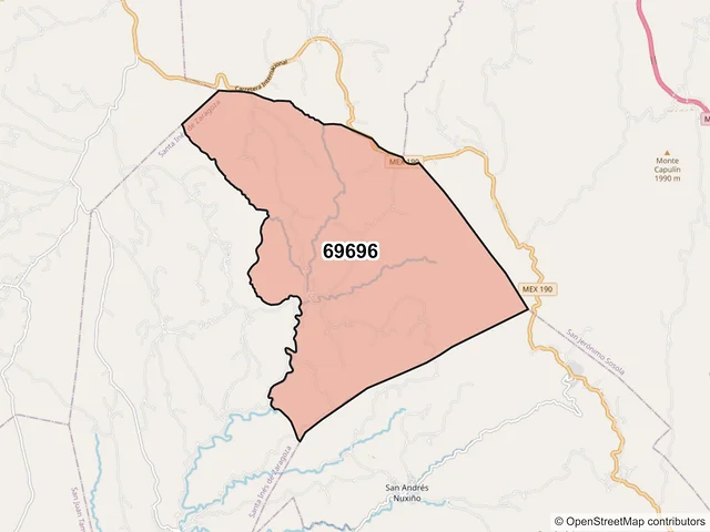 Mapa del código postal 69696, Santa Inés de Zaragoza, Oaxaca