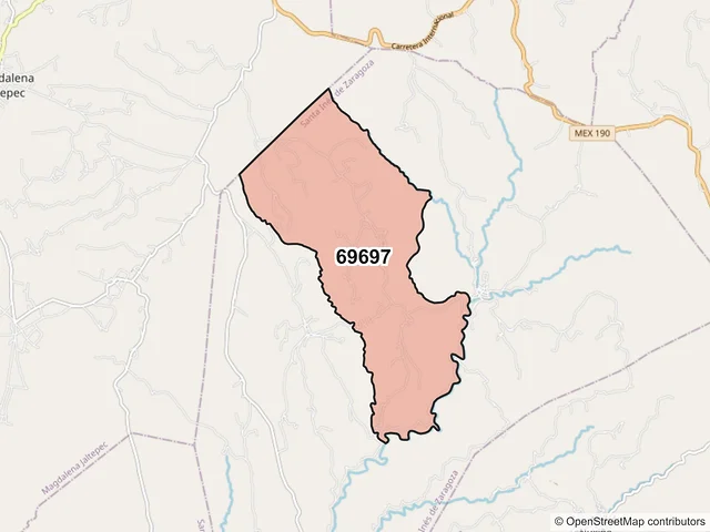Mapa del código postal 69697, Santa Inés de Zaragoza, Oaxaca