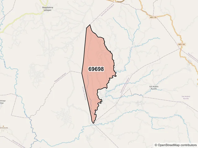 Mapa del código postal 69698, Santa Inés de Zaragoza, Oaxaca