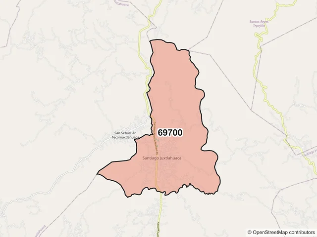 Mapa del código postal 69700, Santiago Juxtlahuaca, Oaxaca