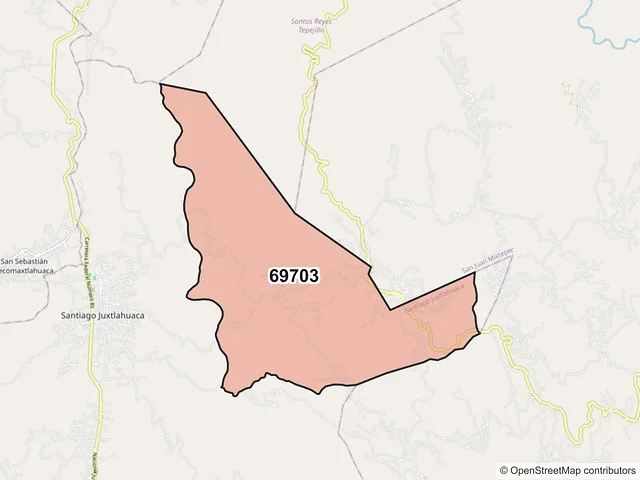 Mapa del código postal 69703, Santiago Juxtlahuaca, Oaxaca