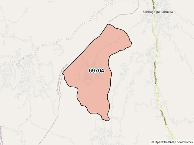 Mapa del código postal 69704, Santiago Juxtlahuaca, Oaxaca