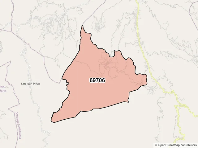 Mapa del código postal 69706, Santiago Juxtlahuaca, Oaxaca