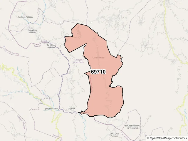 Mapa del código postal 69710, Santiago Juxtlahuaca, Oaxaca