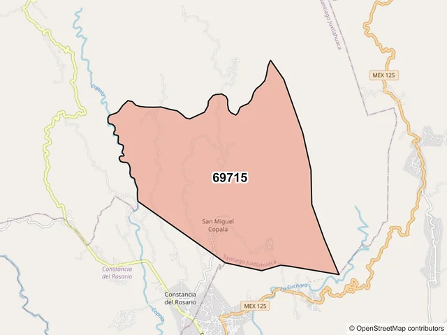 Mapa del código postal 69715, Santiago Juxtlahuaca, Oaxaca