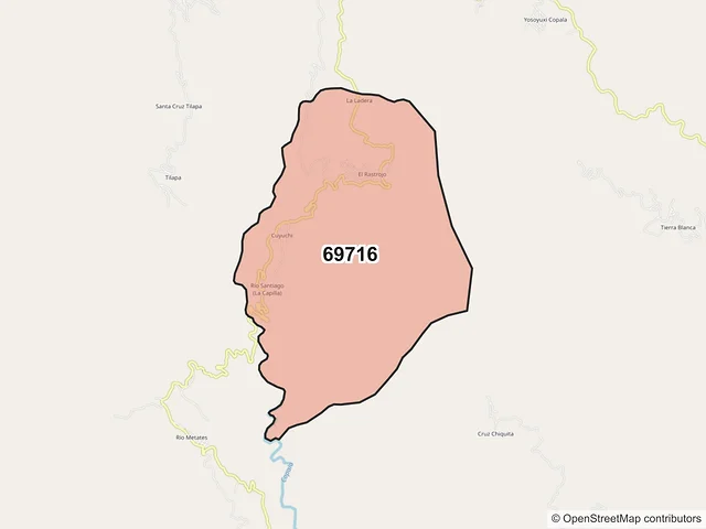 Mapa del código postal 69716, Santiago Juxtlahuaca, Oaxaca
