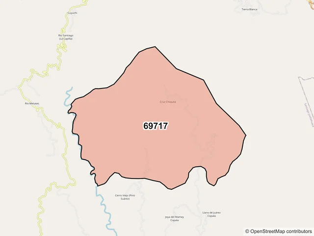 Mapa del código postal 69717, Santiago Juxtlahuaca, Oaxaca