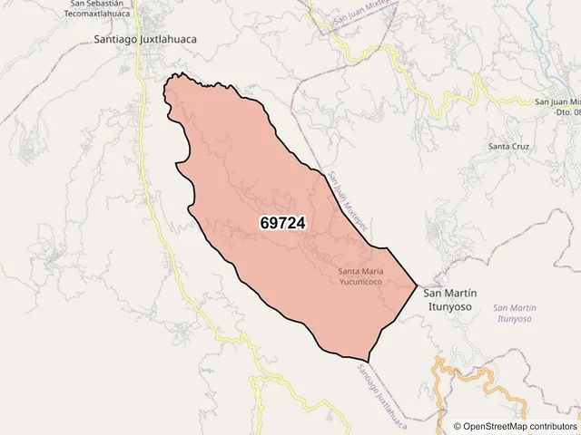 Mapa del código postal 69724, Santiago Juxtlahuaca, Oaxaca