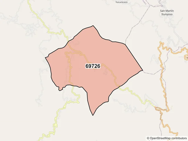 Mapa del código postal 69726, Santiago Juxtlahuaca, Oaxaca