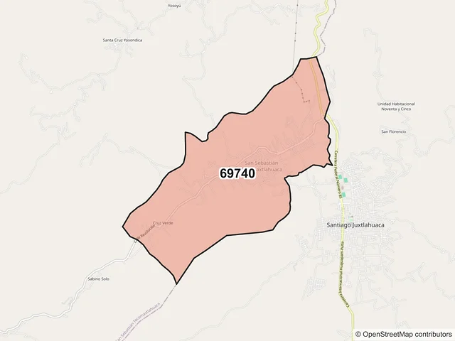 Mapa del código postal 69740, San Sebastián Tecomaxtlahuaca, Oaxaca