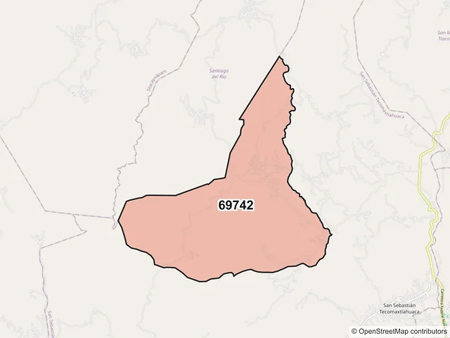 Mapa del código postal 69742, San Sebastián Tecomaxtlahuaca, Oaxaca