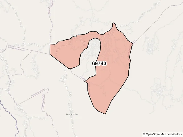 Mapa del código postal 69743, San Sebastián Tecomaxtlahuaca, Oaxaca