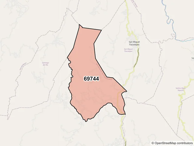 Mapa del código postal 69744, San Sebastián Tecomaxtlahuaca, Oaxaca
