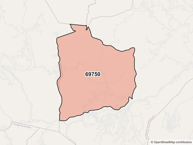 Mapa del código postal 69750, San Sebastián Tecomaxtlahuaca, Oaxaca