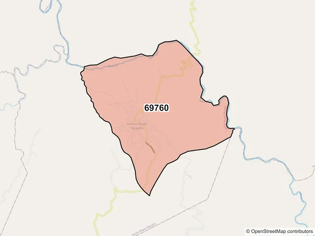 Mapa del código postal 69760, Santos Reyes Tepejillo, Oaxaca