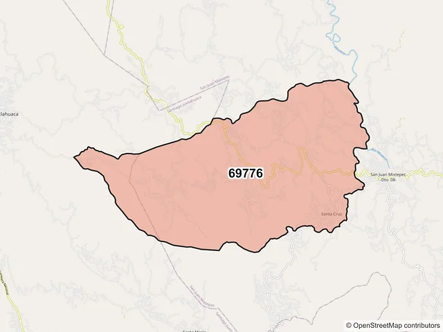 Mapa del código postal 69776, San Juan Mixtepec, Oaxaca