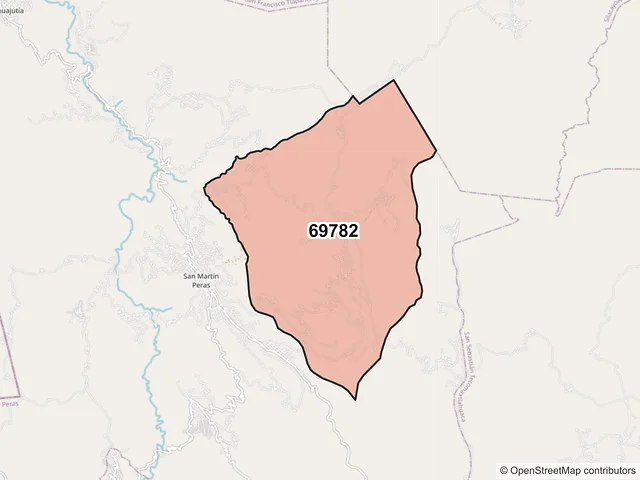 Mapa del código postal 69782, San Martín Peras, Oaxaca