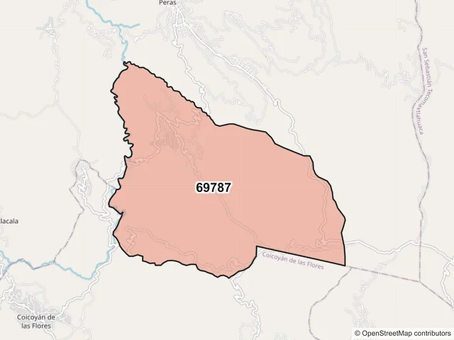 Mapa del código postal 69787, San Martín Peras, Oaxaca