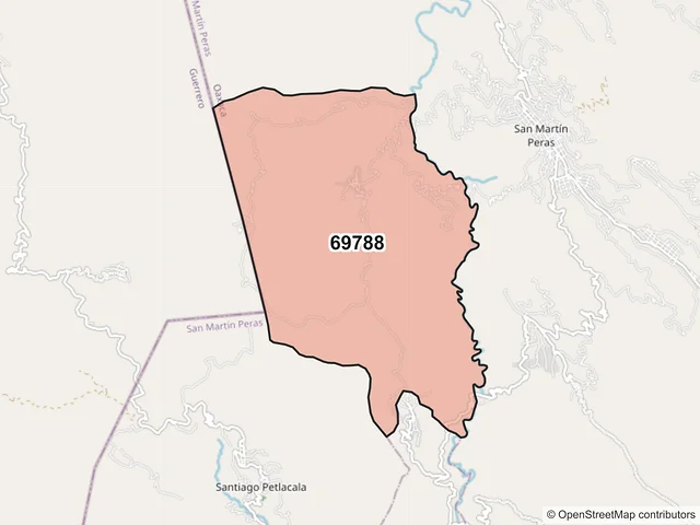 Mapa del código postal 69788, San Martín Peras, Oaxaca