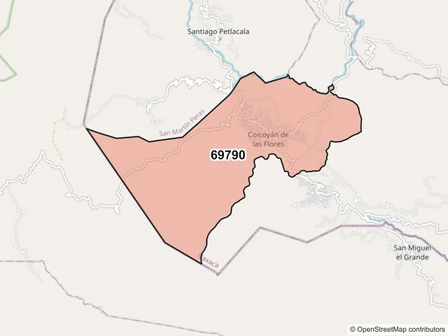 Mapa del código postal 69790, Coicoyán de las Flores, Oaxaca