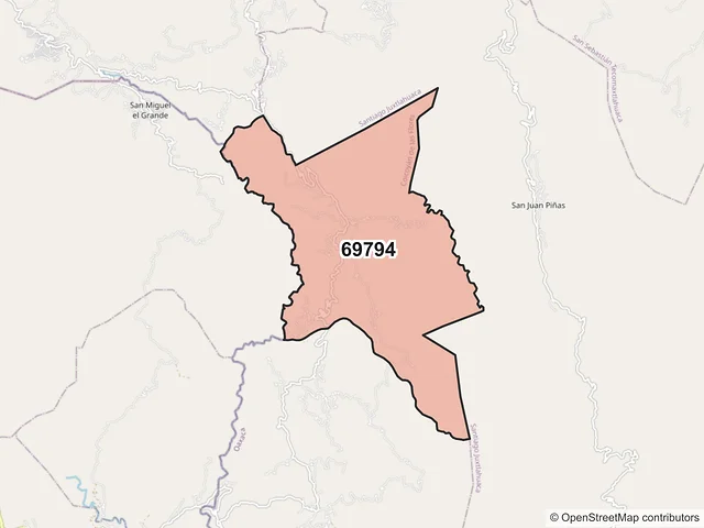 Mapa del código postal 69794, Coicoyán de las Flores, Oaxaca