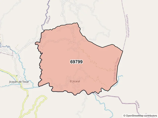 Mapa del código postal 69799, Coicoyán de las Flores, Oaxaca