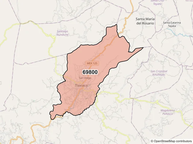 Mapa del código postal 69800, Heroica Ciudad de Tlaxiaco, Oaxaca