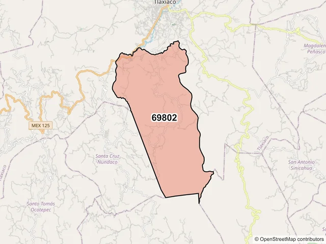 Mapa del código postal 69802, Heroica Ciudad de Tlaxiaco, Oaxaca