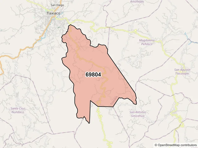 Mapa del código postal 69804, Heroica Ciudad de Tlaxiaco, Oaxaca