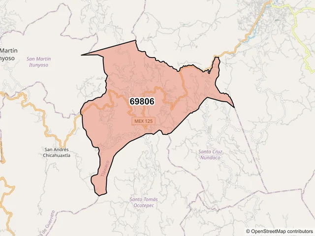 Mapa del código postal 69806, Heroica Ciudad de Tlaxiaco, Oaxaca