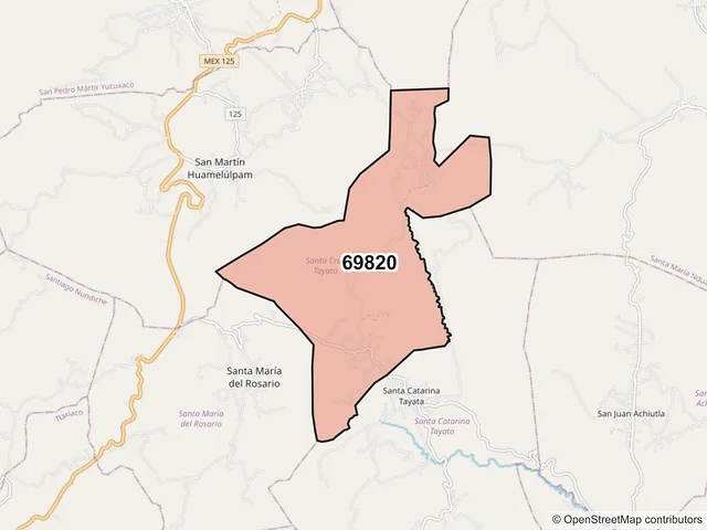 Mapa del código postal 69820, Santa Cruz Tayata, Oaxaca